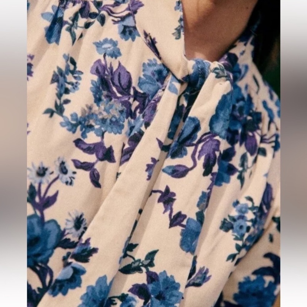 Sezane Rare Soledad Floral Mini Dress Blue Cream FR 36 - Picture 3 of 16